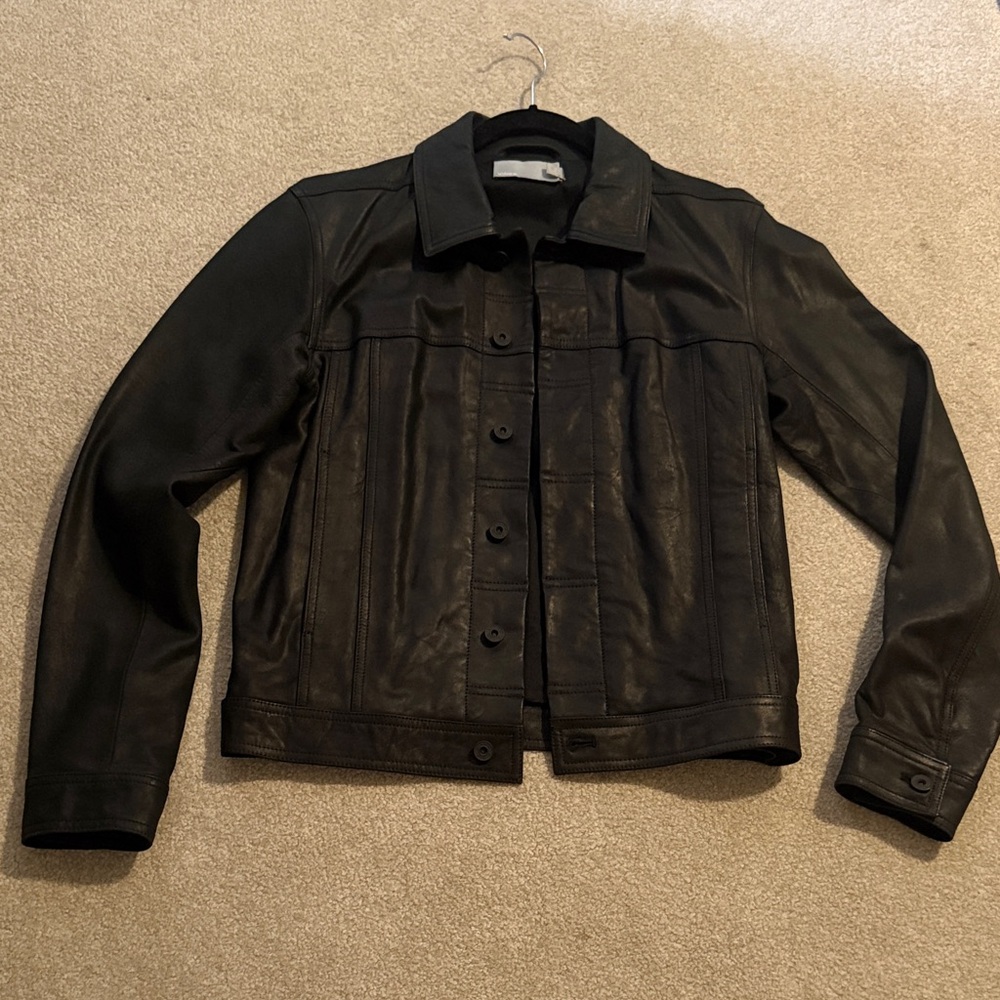 Vince Dark Leather Shirt Jacket